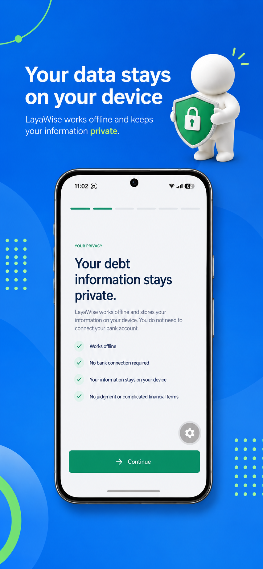 Offline privacy indicator showing data stored locally